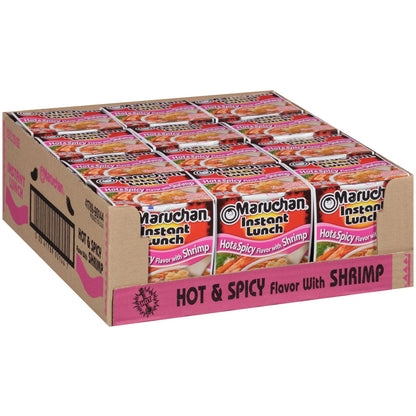 Maruchan Instant Lunch – Hot & Spicy Shrimp Flavor (2.25 oz, 12-Pack)